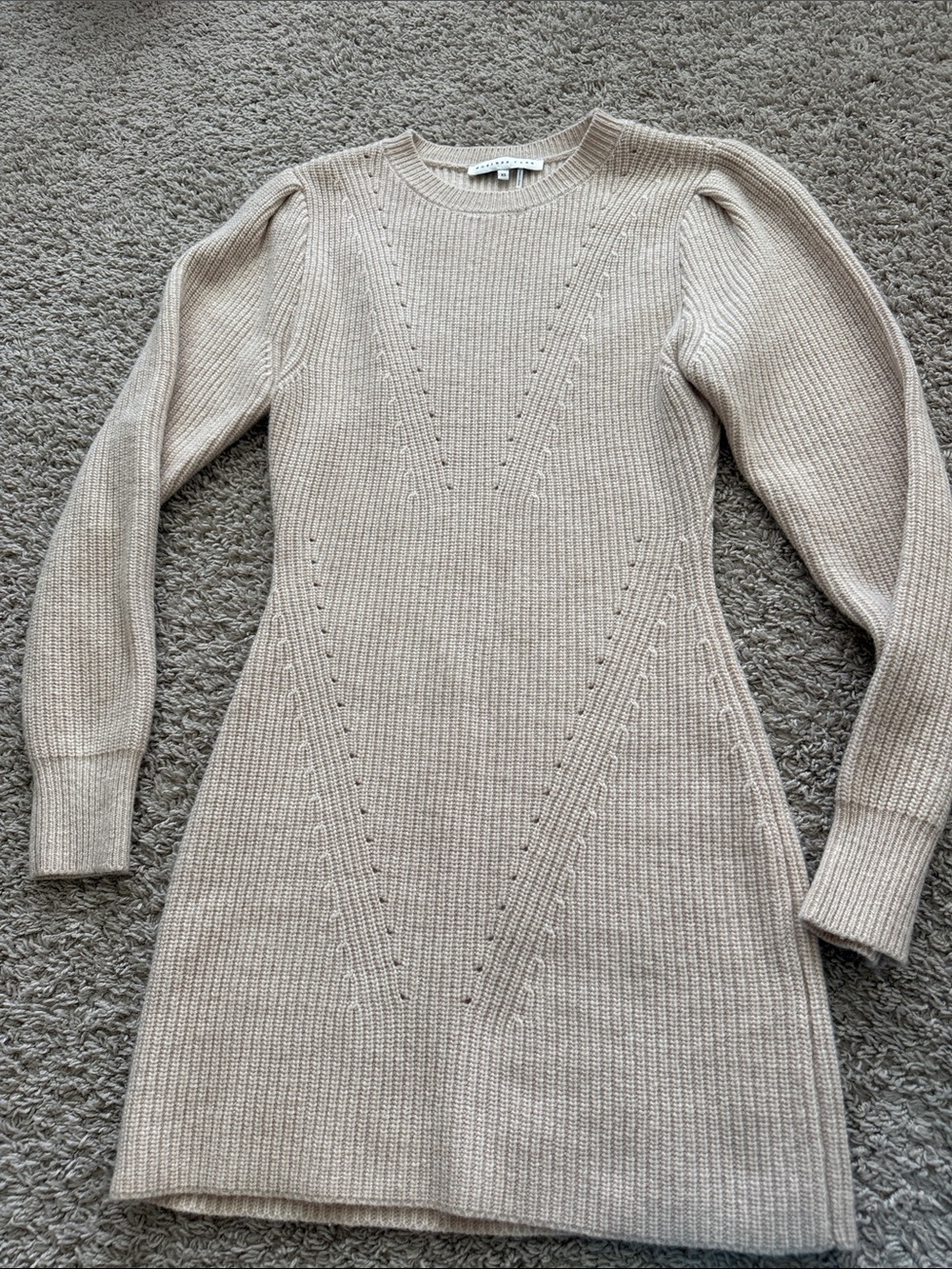 Endless Rose Beige Rib-Knit Long Sleeve Sweater Dress